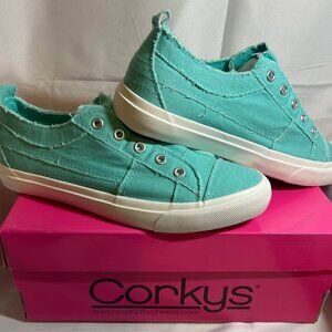 New Women’s Sz 8 Corkys Babalu Aqua Blue Slip-On Sneakers